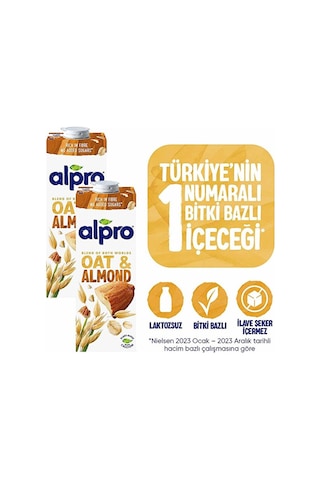 Alpro Yulaf Badem Sütü 2x1 L Vegan Laktozsuz Bitkisel Bazlı