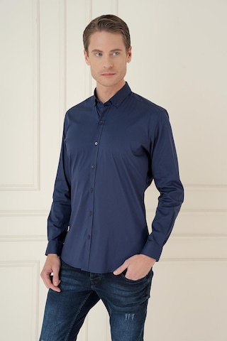 Efor Slim Fit Düğmeli Yaka Esnek Klasik Lacivert Gömlek Gk 746 Lacivert