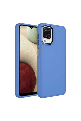 Galaxy M12 Kılıf Metal Çerçeve Ve Buton Tasarımlı Silikon Zore Luna Kapak Lavendery Gray