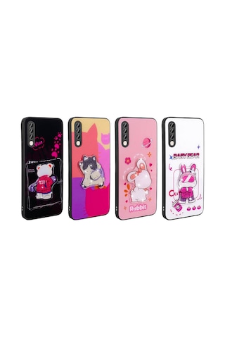 Zore Galaxy Uyumlu A70 Kılıf Parlayan Kabartmalı İkonik Figürlü Amas Silikon Kapak - Pem Pembe