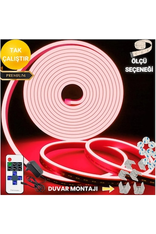 Neon Esnek Şerit Led Tak Çalıştır Kumandalı - Dimmer- Kırmızı 1 M Kırmzı