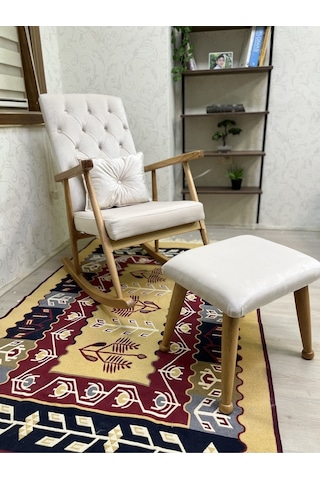 Asedia Trend Naturel Krem Kapitoneli Sallanan Sandalye Koltuk
