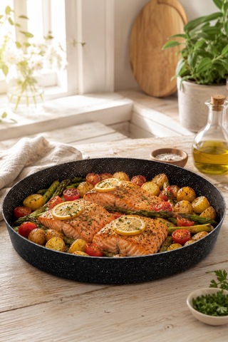 Döküm Granit Yanmaz Yapışmaz Yuvarlak Fırın Tepsisi 42 Cm