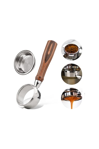 Leezsing 58mm 3 Kulaklı Dipsiz Çıplak Portafilter Ahşap Kahve Saplı Bardak Filtre Sepeti Barsetto Ba101 Ba102 Calphalon Temp Iq İçin Yedek