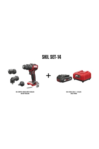 Skil Set-14 Skil Compact 3066CA Akülü 4x Başlıklı Matkap Vidalama + Skil 3136AA 2AH Li + 2.4A Şarj Cihazı Promo