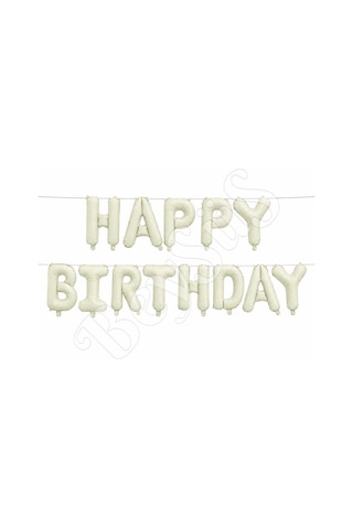 Happy Birthday Folyo Banner Krem Koyu Gümüş