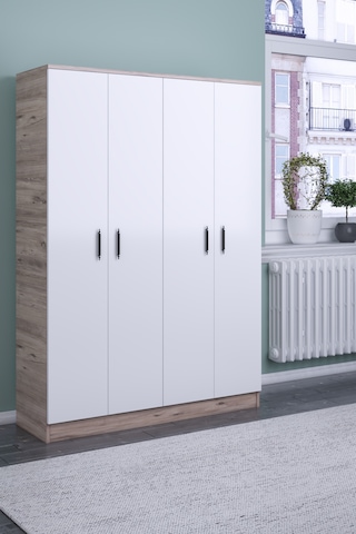 ABETEMOBİLYA Abete-4 Kapılı Ceviz -Beyaz Gardırop