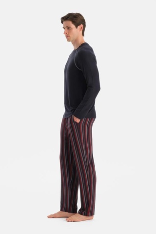 Dagi Erkek Bisiklet Yaka Termal Tişört Pantolon Pijama Takımı Lacivert L