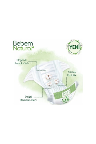 Bebem Bebek Bezi Natural Beden:4 7-14kg Maxi 208 Adet 4 Numara