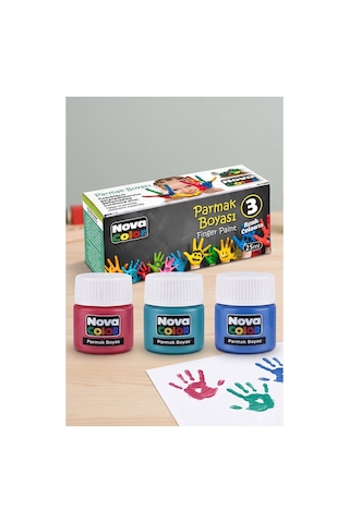 Parmak Boya 3 Renk 1 Adet Nova Color 25 Ml 3 Lü Parmak Boyası Resim Dersi Su Bazlı Resim Okul Öncesi Kreş Anasınıfı Çok Renkli