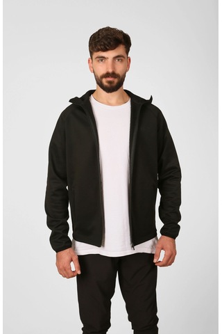 Nature The Brand Şardonlu Dalgıç Fermuarlı Dik Yaka Kapüşonlu Sweatshirt/ceket Siyah