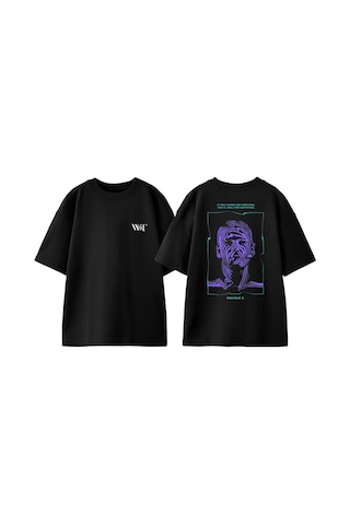 Thewert Malcolm X Tasarım Sırt Baskılı Pamuk Siyah Oversize T-shirt