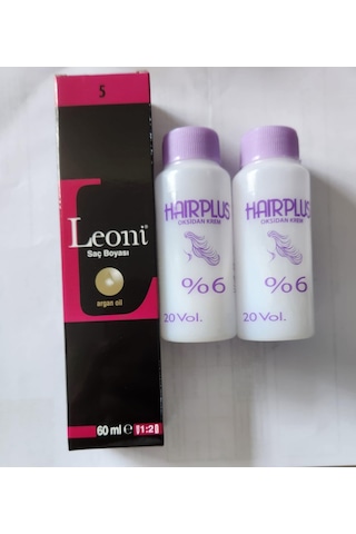Leoni Saç Boyası 60 ML 5 Açık Kahve + Oksidan %6 20 Volüm 2 x 60 ML Leoni Saç Boyası 60 ML 5 Açık Kahve + Oksidan %6 20 Volüm 2 x 60 ML