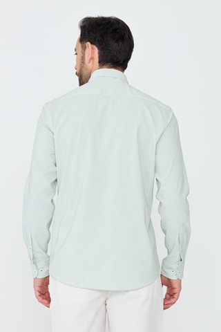 White Stone Açık Yeşil İnce Çizgili Dynamic Fit Uzun Kollu Erkek Gömlek