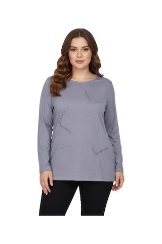 Wearon Kadın Gri Sıfır Yaka Taşlı Bluz Bgl-st05151 Gri