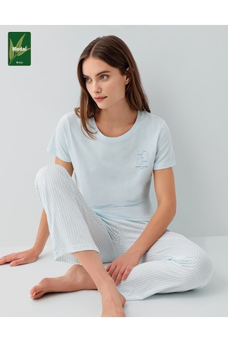Pierre Cardin 9201 Modal Pamuk Cepli Kısa Kol Kadın Pijama Takımı Açık Mavi