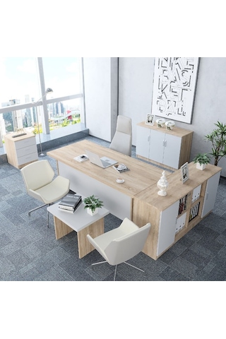 Oliver 5'li Ofis Takımı  Model 4 Meşe Beyaz