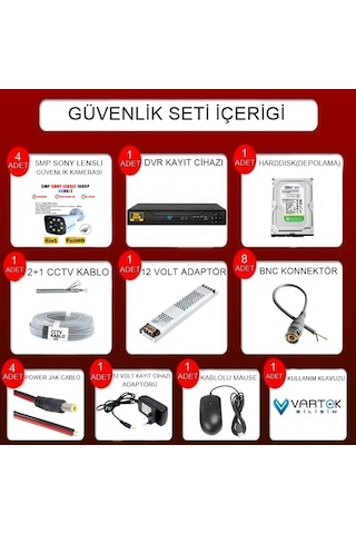 4 Kameralı Gece Renkli 5mp Lensli 1080p Fullhd Kamera Seti Tak Ça