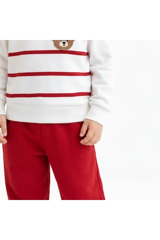 Ürünya Erkek Bebek Çizgili Sweatshirt Ve Kırmızı Eşofman Takımı-1321