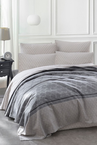 Enlora Home Baskılı Pike Takımı Çift Kişilik Creative Gri