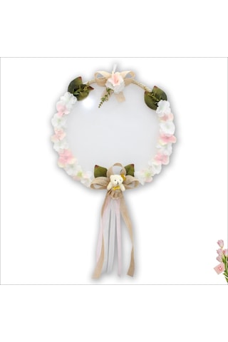 Süslebabypartystore Çiçekli Ve Ayıcıklı 37Cm Kasnak Kapı Süsü Çok Renkli