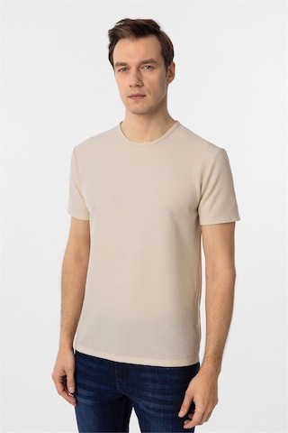 Süvari Bej Slim Fit Armürlü Bisiklet Yaka Tişört-37337 Bej