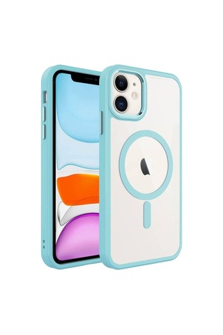 Apple Uyumlu iPhone 11 Kılıf Wireless Şarj Özellikli Zore Krom M-safe Silikon Kapak Mavi