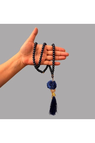 Uretti - Gül 4612 - El Yapımı Püsküllü İnci Tesbih 99'lu - Koyu Mavi Mavi - Siyah