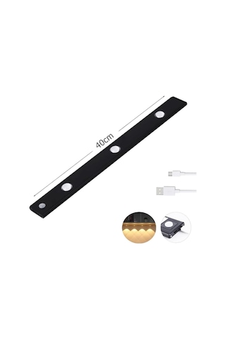 Akasya Sensörlü Şarjlı Kabin Altı Led Aydınlatma, Heroled 40cm Ultra Slim Siyah, 3 Farklı Işık Rengi Gün Işığı/ılık Beyaz/beyaz , Kademesiz Dimmerli, Mıknatıslı, Mutfak, Gardırop, Gece Lambası Açık Lacivert