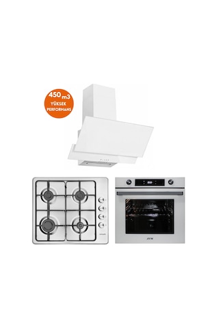 Eminçelik Ve Afm Tech 31 220 + FM7701 + FM3301 İnoxbu Turbolu Dijital Beyaz Ankastre Set