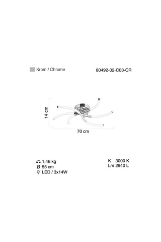 Lucea Canossa 70 Lık 3 Lu Ledlı Plafonyer 42w 3000k 3