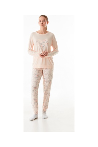 Fullamoda Tavşan Nakışlı Bisiklet Yaka 2 Li Pijama Takımı 24mıcg631216873-somon SOMON