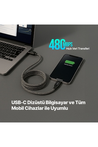 Ttec 2DK61S USB-C - USB-C Mıknatıslı 100 CM 60W Örgü Hızlı Şarj Kablosu 2Dk61S