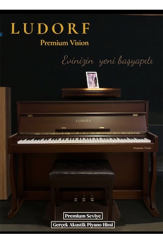 Piyano Ludorf Premium Vision Yüksek Konsol 88 Tuşlu Çekiç Aksiyon Dijital Konsol Piyano Gül Ağacı