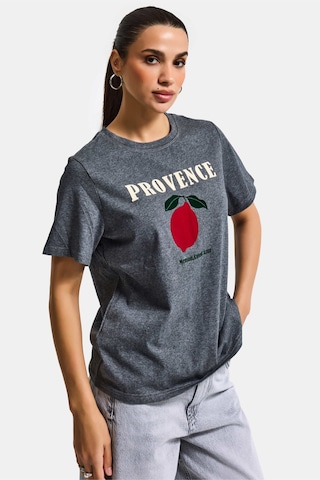 Itsbasic Kadın Gri W5 Oversize Baskılı %100 Pamuk T-shirt