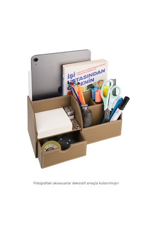 Masaüstü Düzenleyici,kalemlik,kumandalık,küpbloknotluk,tabletlik,kitaplık,6 Gözlü,çekmeceli,desktop Organizer,vegan,24,5 13 12 Vizon