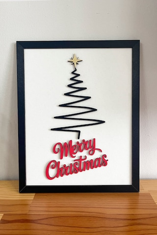Merry Christmas Yazılı 3d Yılbaşı Tablosu 2 Katmanlı Ahşap Mdf