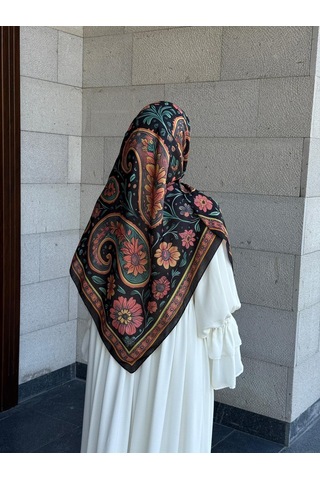 Qalortex Scarf Pamuklu Vintage Desen Eşarp-karma