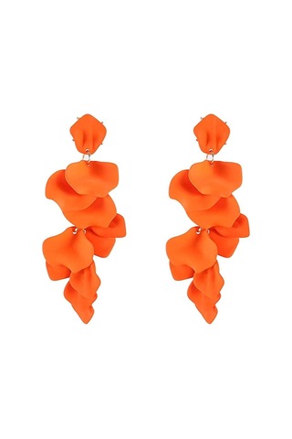Uzun Akrilik Gül Yaprağı Küpeler - Sarkan Abartılı Çiçek Küpe Turuncu