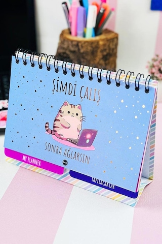 Şimdi Çalış Sonra Ağlarsın Tasarımlı Yeni Nesil Masa Üstü Planner 2 Sayfa Sticker Çok Renkli
