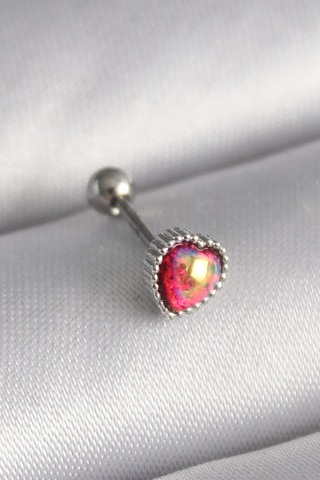 316l Çelik Gümüş Renk Kırmızı Mineli Kalp Tragus Piercing Çok Renkli
