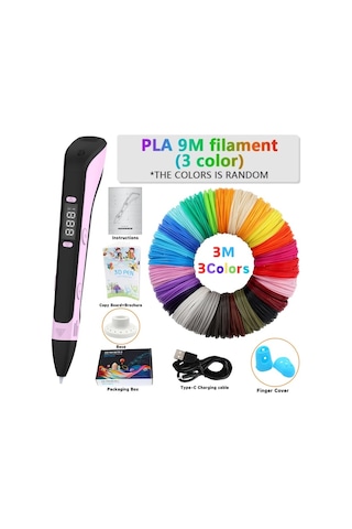 Xuweiwei Pembe 3d Yazıcı Çizim Kalemi Seti 3x3m Dıy Çizim Ve Baskı Aleti 9m Pla Dolumlar Parmak Koruyucu Eskiz Defteri Lcd Ekranlı