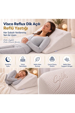 Homedius Viscotherm Reflux Dik Açılı Silk Kumaş Reflü Yastığı 65x60x20 Cm Beyaz