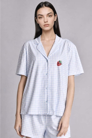 Defacto Regular Fıt Şortlu Kısa Kollu 2li Kareli Softshell Açık Mavi Pijama Takımı H6375ax26hsbe250 Mavi-be250