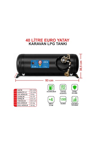 40 Litre Yatay Euro Karavan Lpg Tankı Siyah