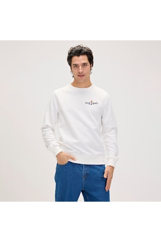 Bad Bear Panther Crewneck Erkek Beyaz Yuvarlak Yaka Sweatshirt Beyaz
