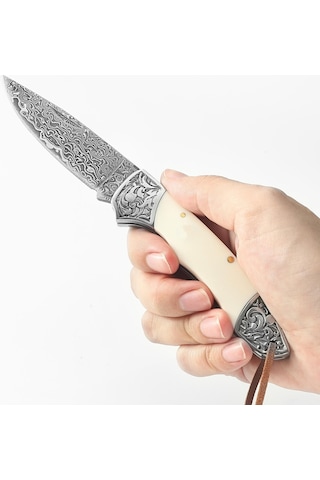 Sibirya Edc Kamp Survival Damascus Çakı Beyaz