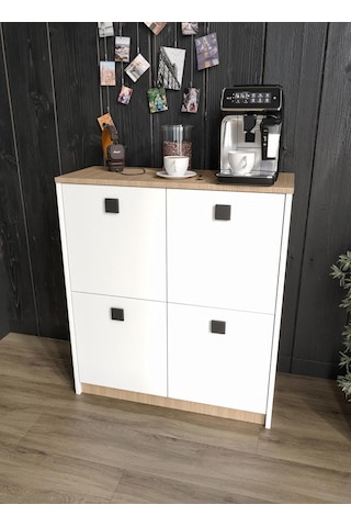 Asya Kahve Köşesi Ve Çok Amaçlı Dolap Tamamı Mdf Beyaz Garden Meş