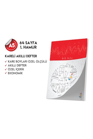 Kareli Not Defteri 64 Sayfa Akıllı Defter Tekli A5 Tam Beyaz Tekli Koyu Mavi, Kırmızı, Turuncu, Kahverengi, Mavi, Yeşil