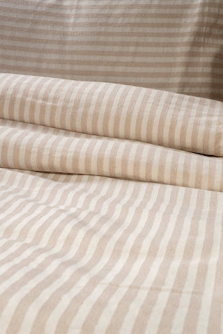 Vivamaison Çizgili Keten Tek Kişilik Nevresim + Yastık Sütlü Kahverengi